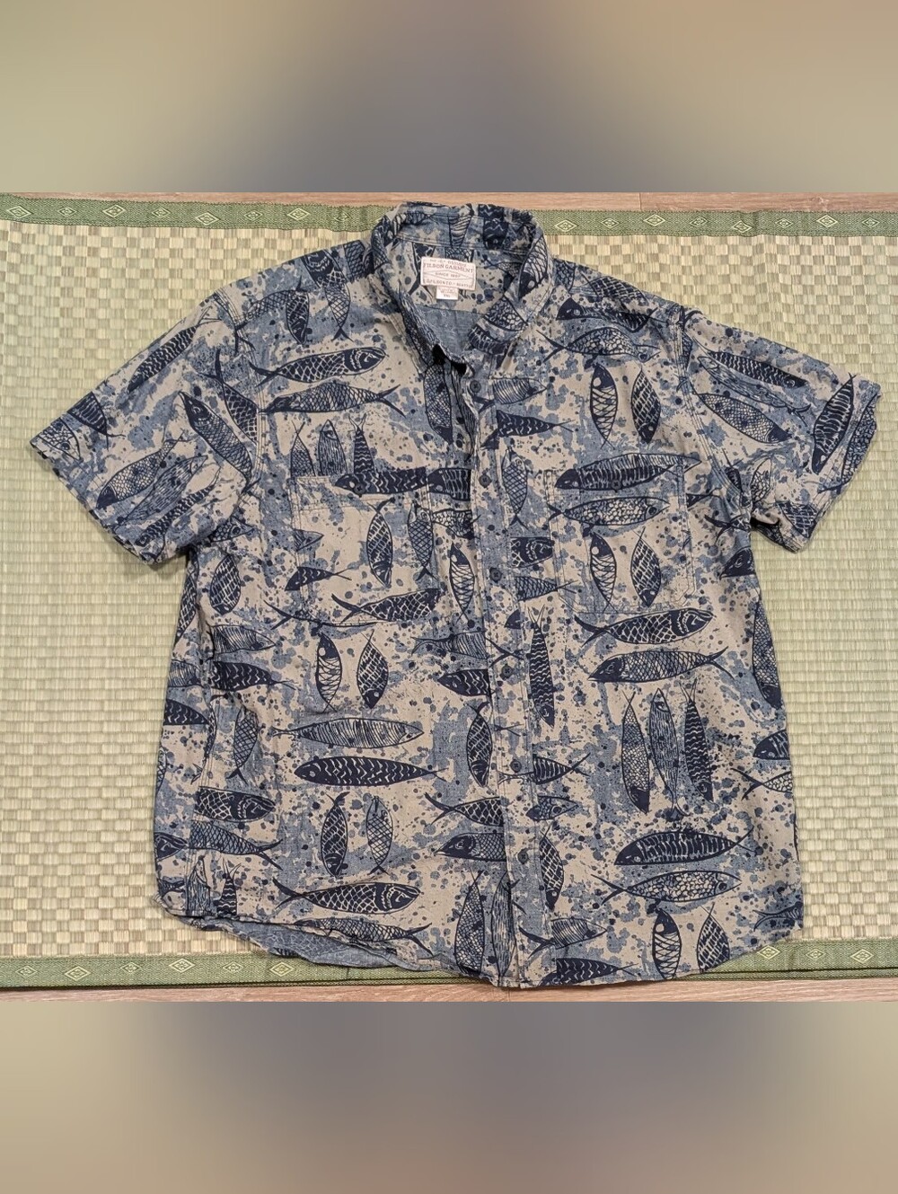 Filson Chambray Short Sleeve Shirt in Blue Ink Fish Men's Size XXL